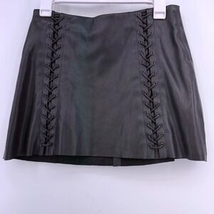 Zara Faux Mini Black Leather Lace-Up Corset Skirt M Goth Coquette Party Dark Y2K